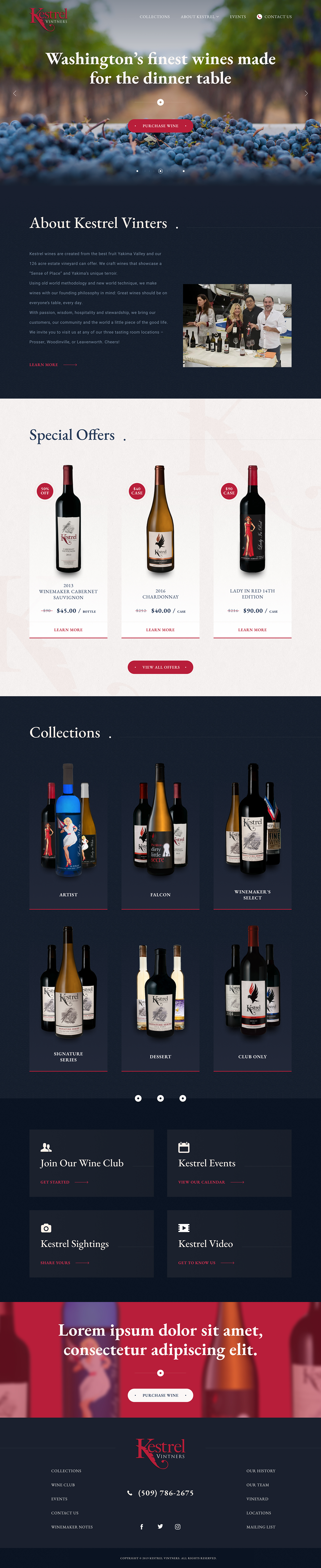 Kestrel Vintners Winery Home Page Design Desktop