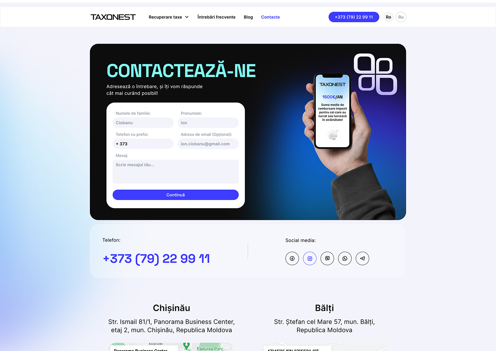 Contact page detail