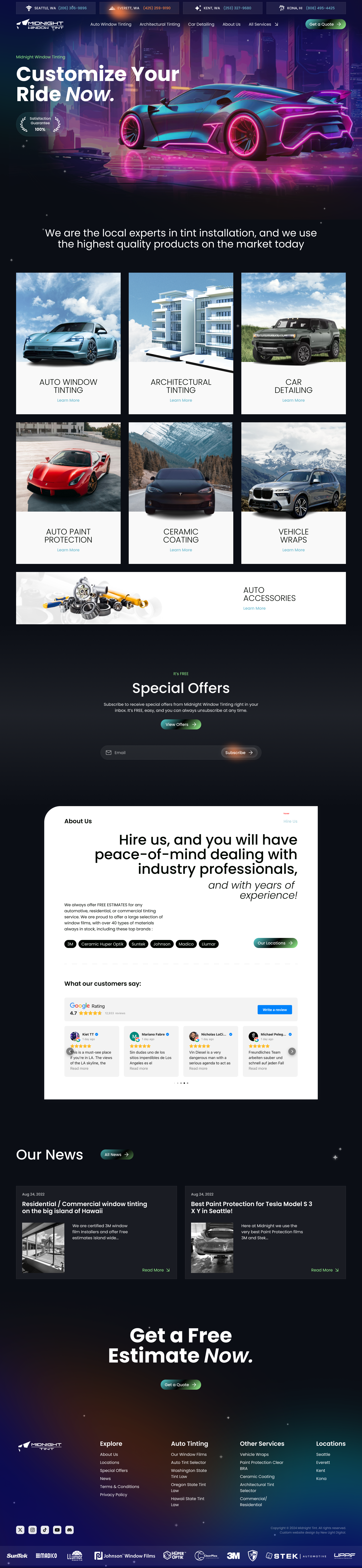 midnight window tint homepage design
