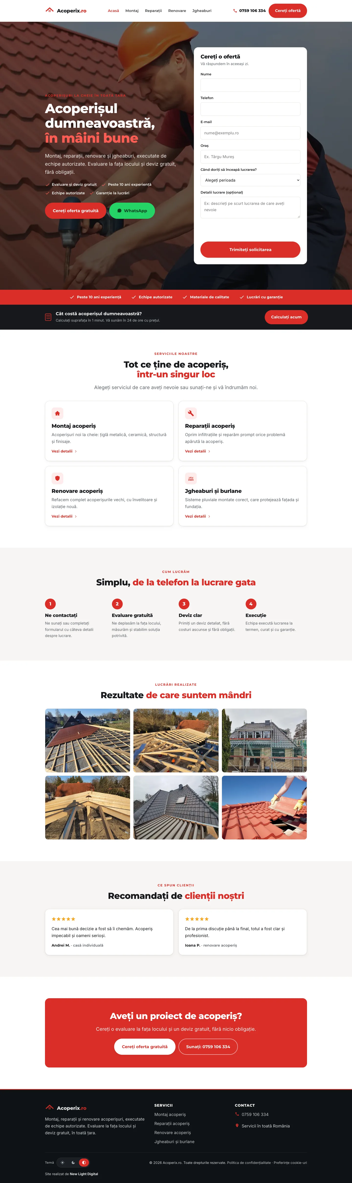 Acoperix.ro homepage &mdash; key UX decisions visible on the live site
