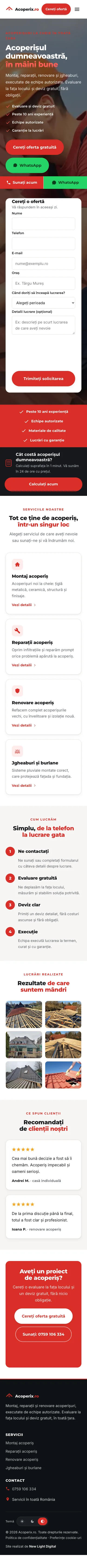 Acoperix.ro mobile homepage screenshot
