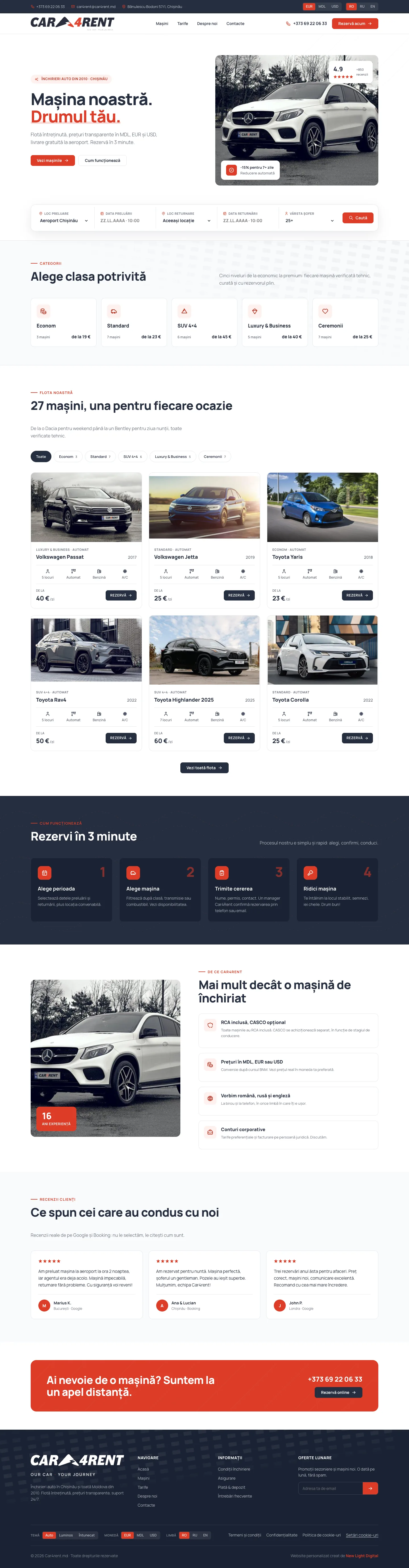 Pagina principală Car4Rent: decizii UX cheie, vizibile pe site-ul live