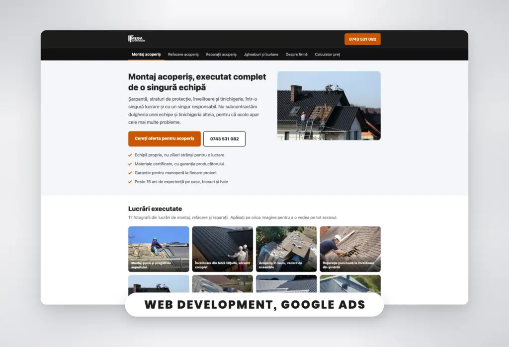 Mega Acoperișuri: Landing Pages & a Google Ads Rebuild