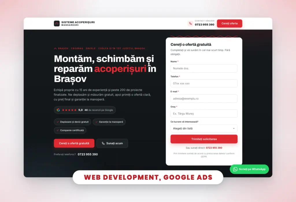 Sisteme Acoperișuri Mansardări: Roofing Website & Google Ads in Brașov