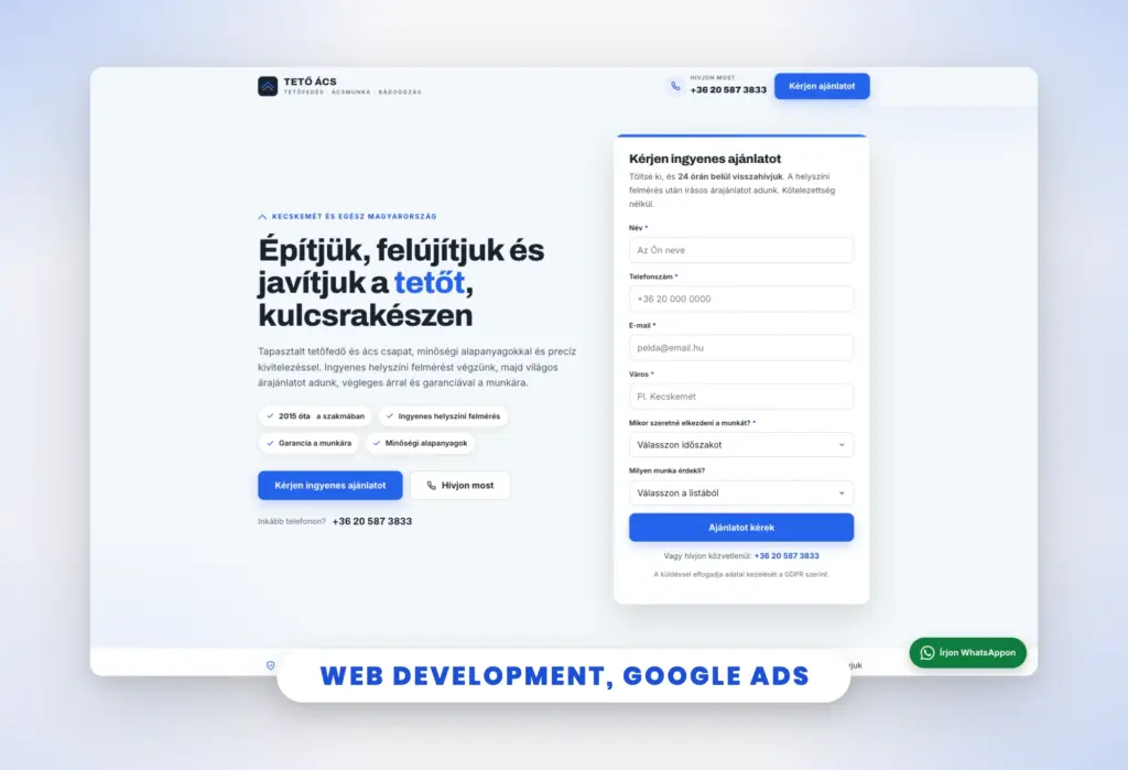 Tető-Ács: Roofing Website & Google Ads in Hungary