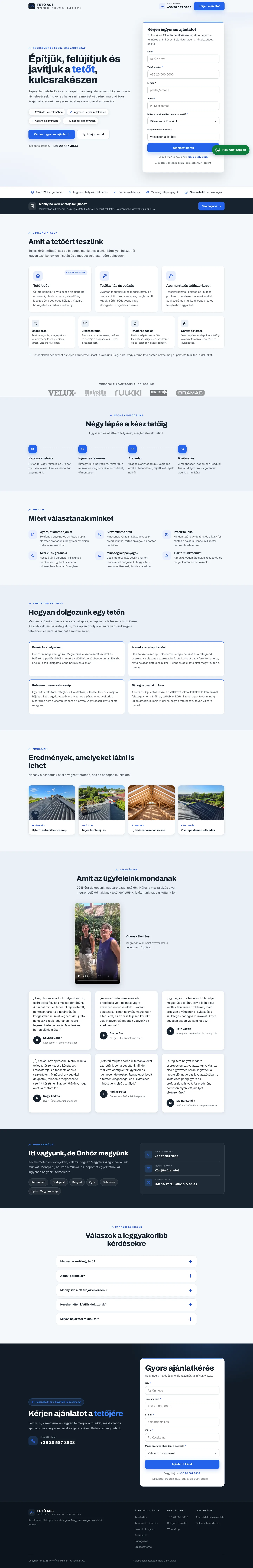 Tető-Ács homepage &mdash; key UX decisions visible on the live site