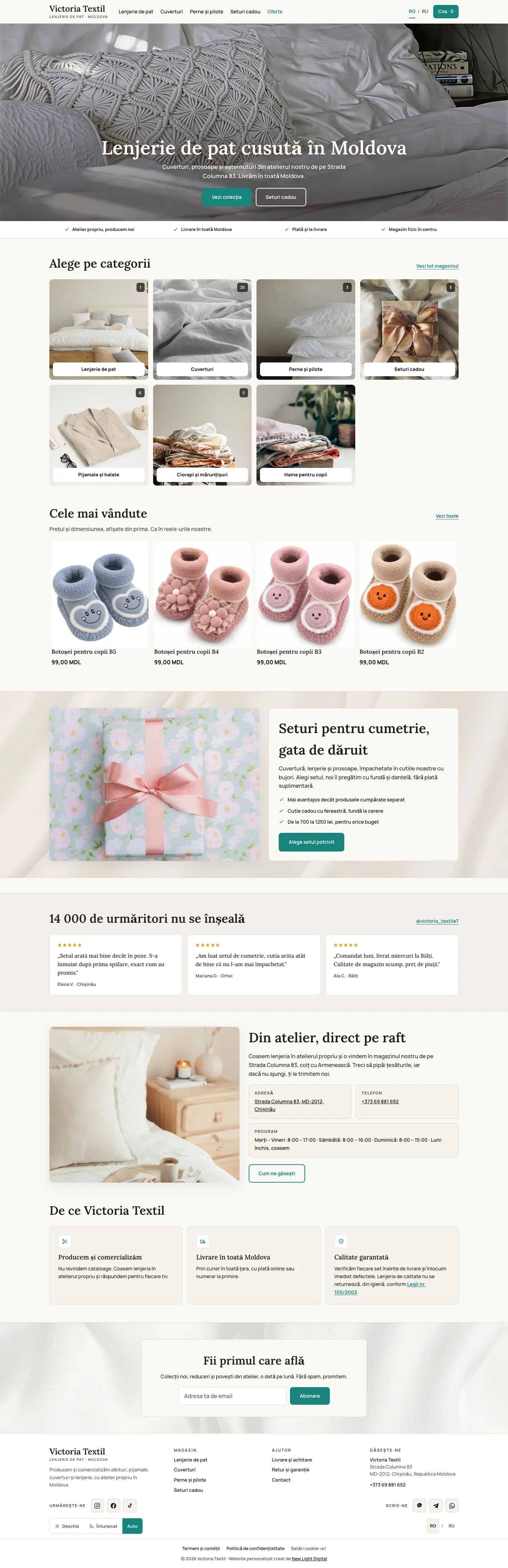Pagina principală Victoria Textil: decizii UX cheie, vizibile pe site-ul live
