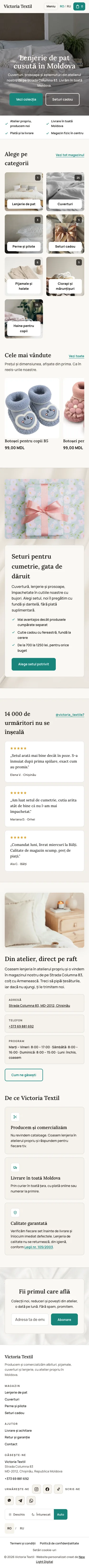Captură a paginii principale Victoria Textil pe mobil